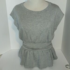 Postmark Anthropologie Cinched Waist Ruffle Hem  Grey Top Medium